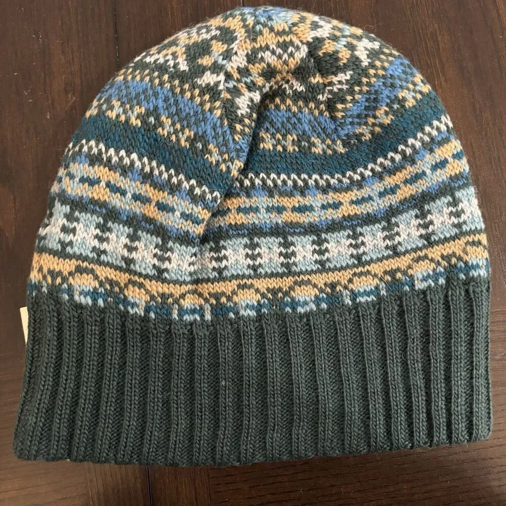 French Knot Shetland Brim Men’s Snow Hat Hand Made In Nepal Wool Blend Isle NWT